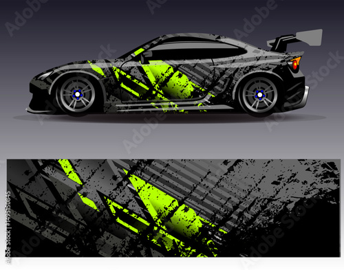 Car wrap design vector. Graphic abstract stripe racing background designs for vehicle, rally, race, adventure and car racing livery