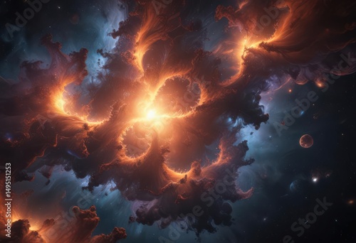 Intricate fractal patterns, glowing gas clouds, deep space textures,  art,  graphic