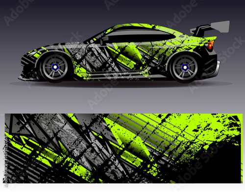 Car wrap design vector. Graphic abstract stripe racing background designs for vehicle, rally, race, adventure and car racing livery