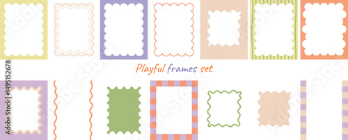 Vector Playful wavy coquetish whimsical set of pastel colorful frames perfect for invitations, wedding cards, postcards, decor social media.