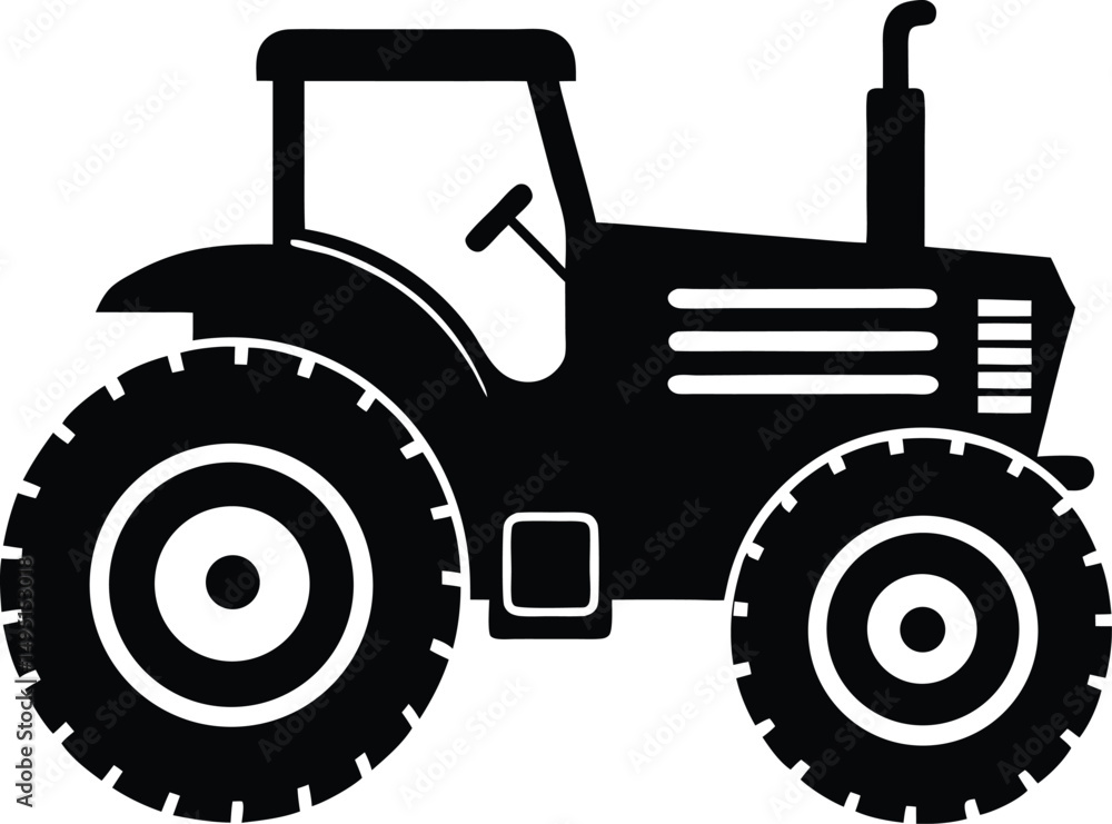 Obraz premium Classic American Farm Tractor Silhouette Minimalist Bold Black Design
