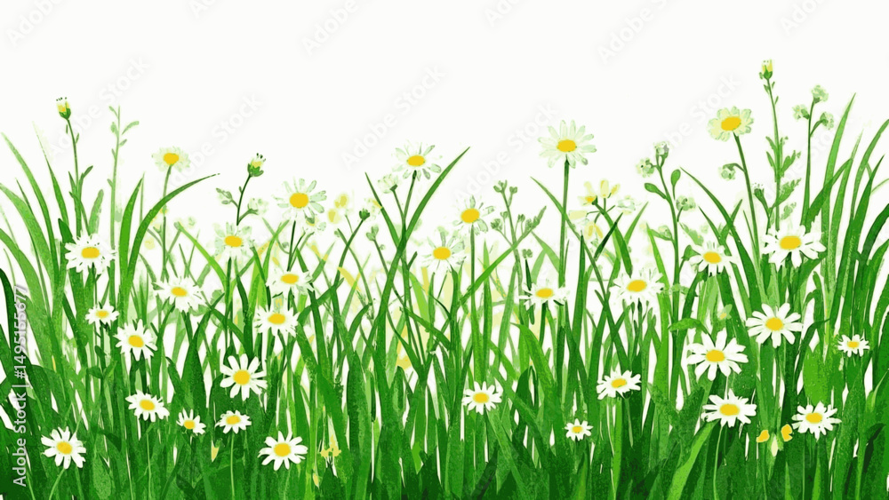 Fototapeta premium Blooming Meadow Wash: Watercolor Wilds flower field isolated vector illustration svg