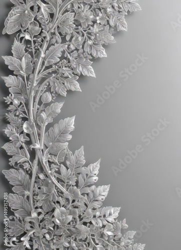 Intricate silver leaf lace border; shimmering, elegant design ,  relief,  graphic,  border