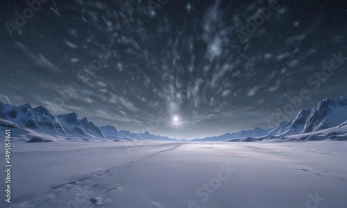 Frozen landscape, sparkling snow drifts under a vast, starlit sky ,  black,  ice