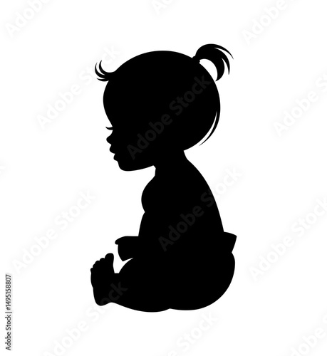 Silhouette of a baby girl sitting in black color