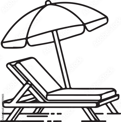 Beach umbrella and chair icon isolated on white background, sunbed and umbrella, sea, icon for vacationers, vector.