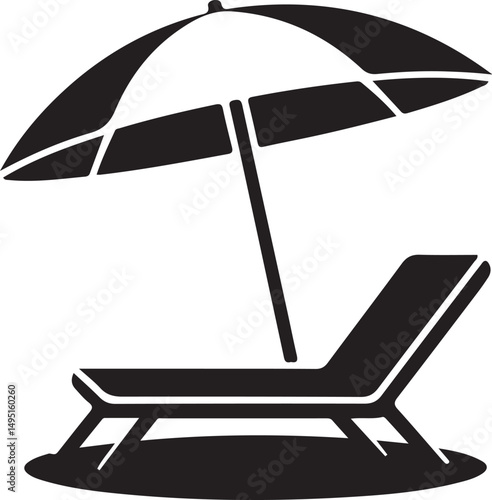 Beach umbrella and chair icon isolated on white background, sunbed and umbrella, sea, icon for vacationers, vector.