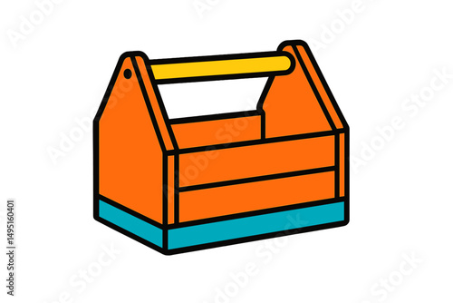Brightly colored vector illustration of a toolbox with a yellow handle for organizing tools