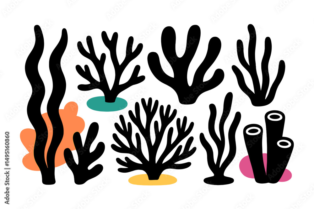 Fototapeta premium Modern vector illustration of colorful coral and aquatic plants in a vibrant underwater setting