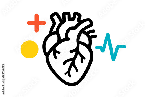 Modern vector illustration depicting a stylized human heart with health symbols emphasizing vitality and wellness