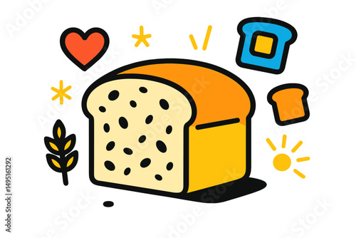 Delicious loaf of bread with cheerful elements and bright colors in a modern vector illustration style