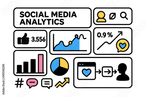 Social media analytics vector illustration highlighting key metrics and user engagement data for digital marketing