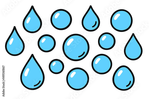 Colorful modern vector illustration of water droplets in varying sizes creating a playful design