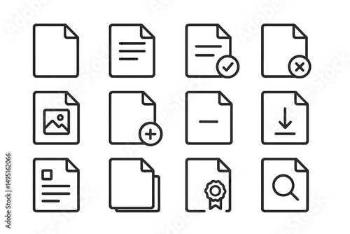 Modern vector illustration of various document icons representing tasks and actions in a clean, minimalist style