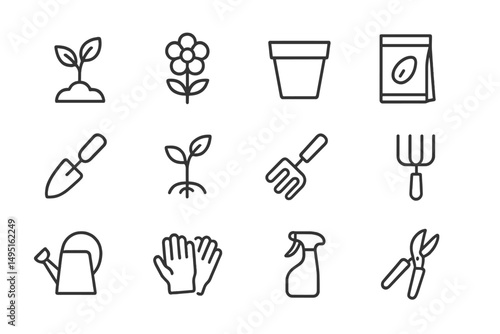 Gardening tools and plants illustrated in a modern vector style for garden enthusiasts and landscapers
