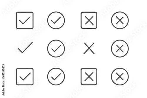 Modern vector illustration of check and cross symbols arranged in a grid pattern, suitable for design projects and digital applications