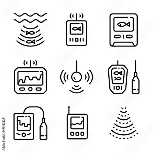 Fish finder line icon. Fish searching. Depth finder. Outline digital echo sounder vector icon for web design isolated on white background