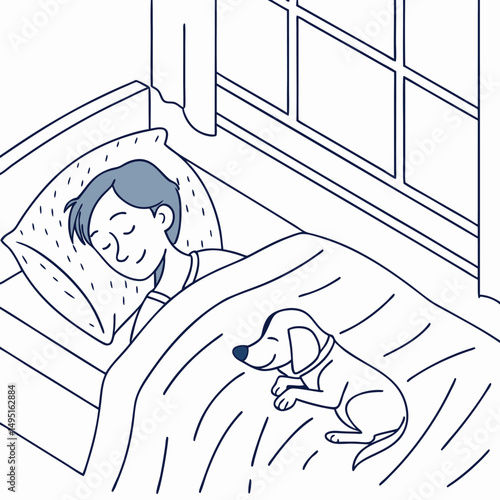a person sleeping with a pet on bed