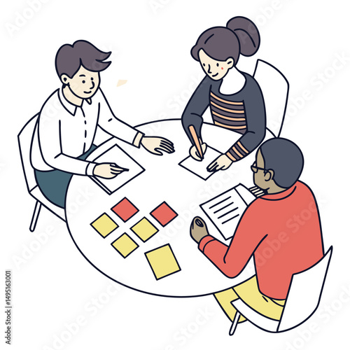 digital illustration of a team in a brainstorming meeting
