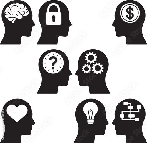 Head brain vecotr icons set