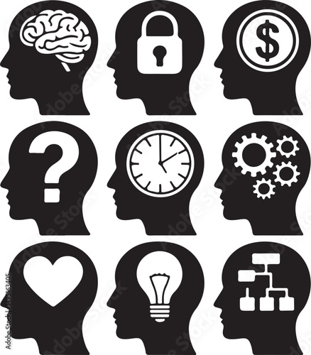 Head brain vecotr icons set