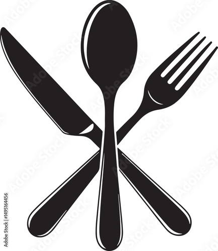 Cutlery silhouettes. Fork spoon knife black icon set. Black silverware sign. Vector utensil illustration restaurant symbols or label like concept cooking food