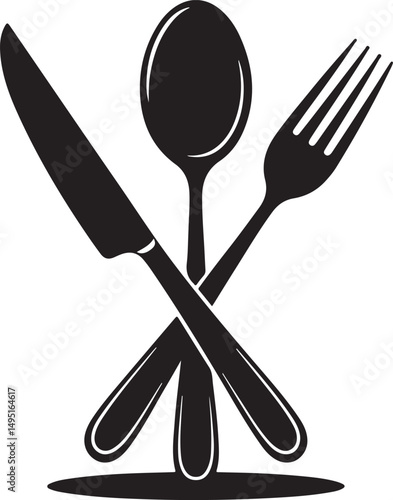 Cutlery silhouettes. Fork spoon knife black icon set. Black silverware sign. Vector utensil illustration restaurant symbols or label like concept cooking food