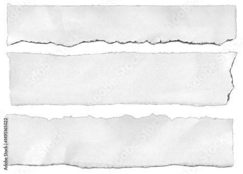 Crumpled strips of torn paper texture with ripped edges isolated for message background and note clipart.