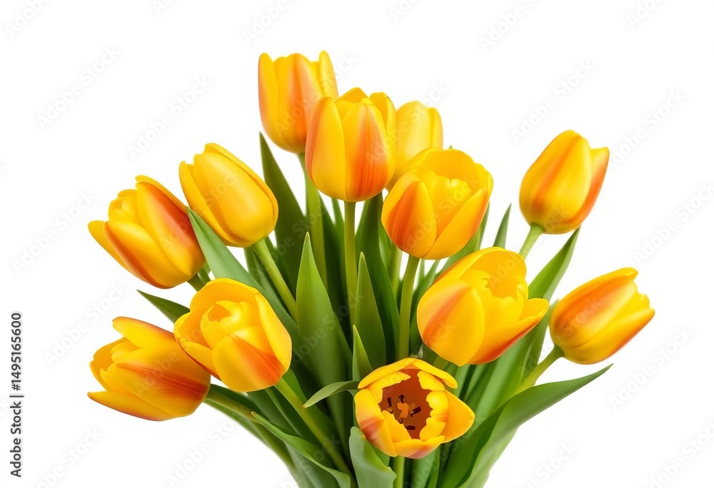 Fototapeta premium A cluster of vibrant yellow tulips, isolated on a plain background, elegance, sunny