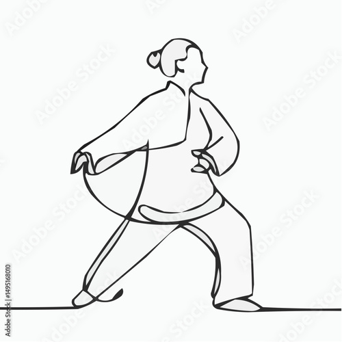 Person practicing Tai-chi in minimalist line art style  