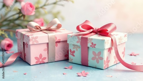 Subtle watercolor painted gift boxes, delicate pattern, surface, box, subtle