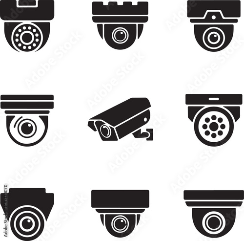 Vector black security camera icon set. Security Camera Icon Object, Security Camera Icon Picture, Security Camera Icon