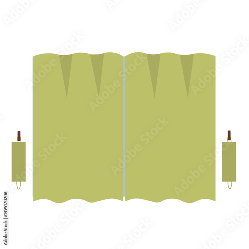 Closed Green Curtain Window Interior Illustration