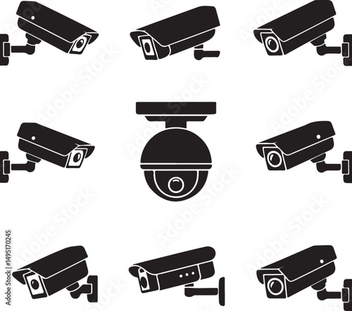 Vector black security camera icon set. Security Camera Icon Object, Security Camera Icon Picture, Security Camera Icon