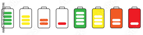 Battery charge icon vector set. indicator battery illustration sign collection. accumulator symbol or logo.
