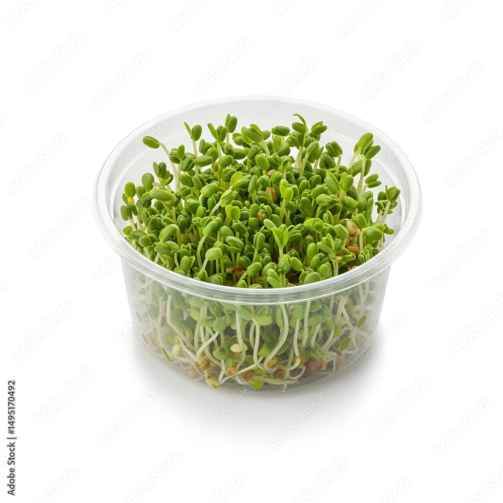 microgreens in a transparent round container, isolated on white background
microgreens in a transparent round container, isolated on white background