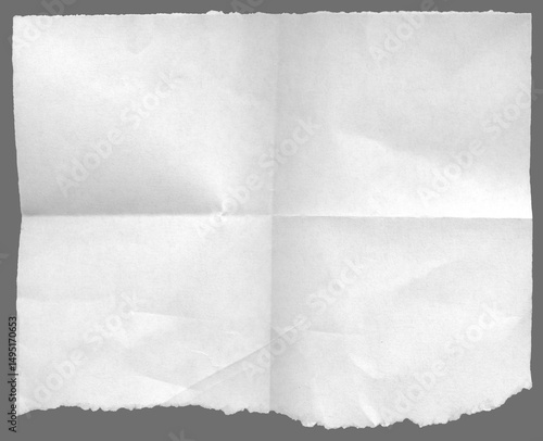 Torn paper folded in four with ripped edges texture isolated for message, note, clipart.