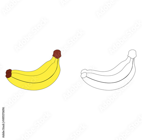 Cartoon Coloring Art Digital  Banana Fruit Vectors Illustration 