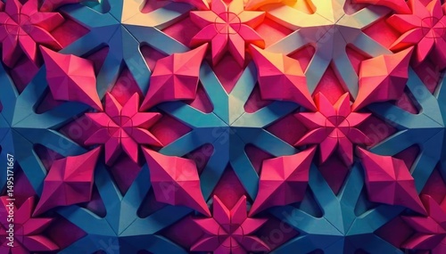 Abstract geometric shapes forming a repeating design , colorful, digital, element