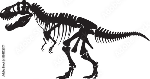 T rex dinosaur skeleton negative space silhouette illustration