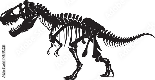 T rex dinosaur skeleton negative space silhouette illustration