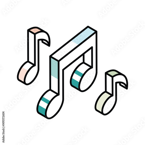 A premium isometric outline icon of music note