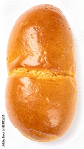 Soft brioche bun isolated on white background with full depth of field for dessert or pastry concept