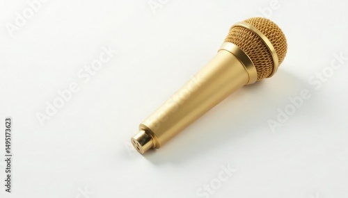 Close-up shot of a single gold microphone isolated on white , rap, isolated
