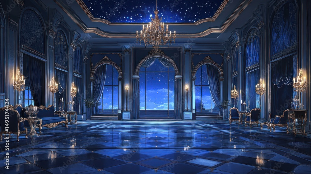 Obraz premium Grand Blue Palace Ballroom at Night