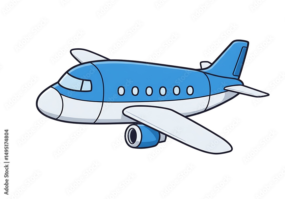 Obraz premium Cartoon airplane illustration with blue and white color scheme on a white background