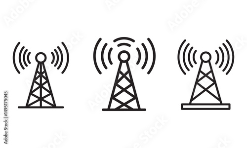 Radio tower / mast with radio waves for broadcast transmission line art vector icon for apps and websites