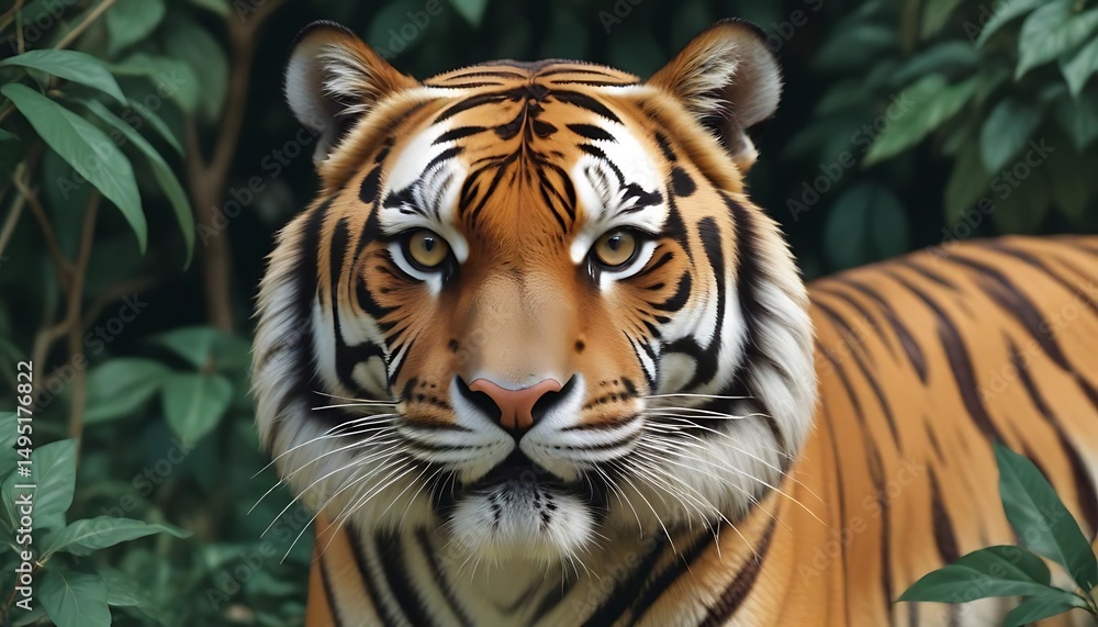 Fototapeta premium Captivating Portrait of a Tiger with Striking Gaze in its Natural Habitat