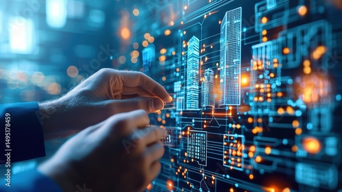 Smart city design architect designing futuristic urban landscape on digital interface