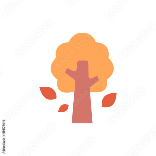 Stylized autumn tree with falling foliage creating a simple seasonal icon